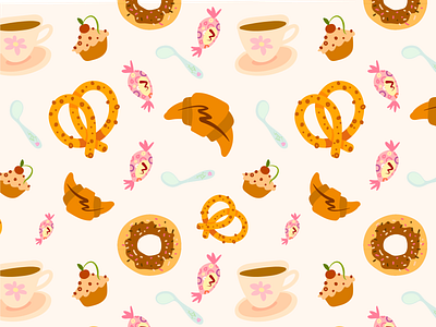 Pattern brown cake candy coffee food illustration pattern warm