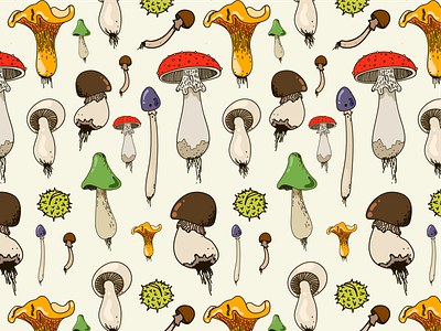 Mushrooms autumn chestnut illustration mushrooms pattern