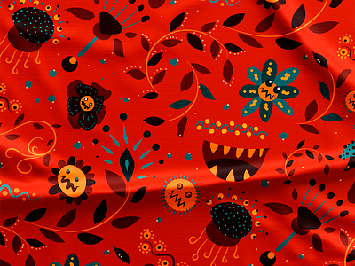 Pattern #77 flat flower illustration pattern red