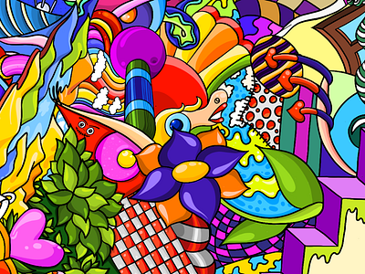 Postcard colorful doodle illustration