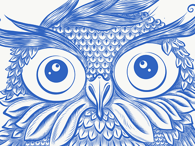 Owl bird blue engraved eye illustration owl