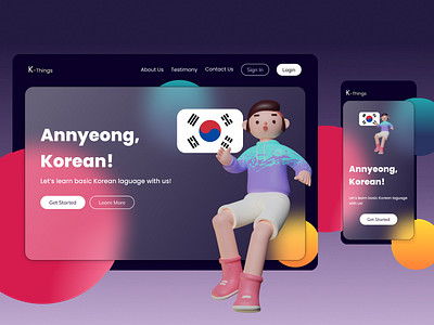 K-Things Landing Page figma glass graphic design korean landingpage learning ui ux website