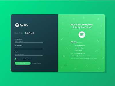 Spotify Sign Up concept green landing landing page log in sign up spotify spotify concept