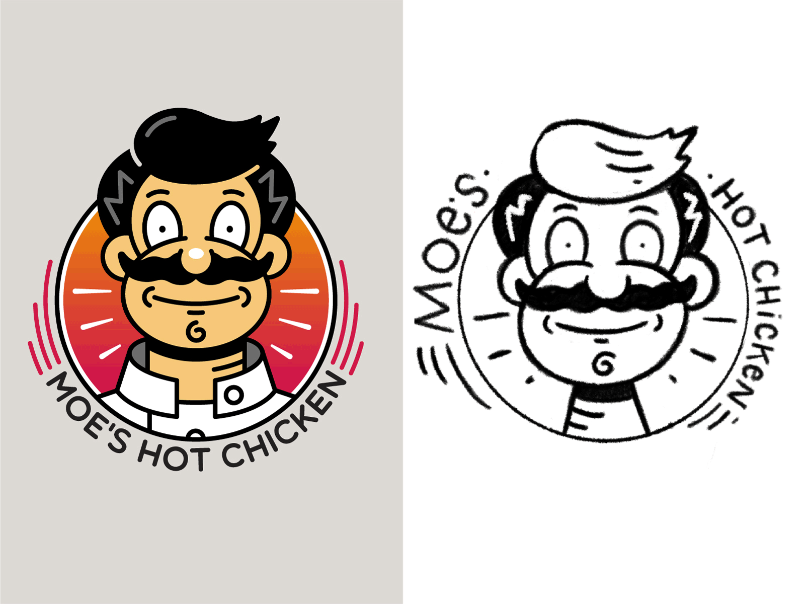 "Moe's Hot Chicken" Logo design character chickens cook cooking illustrated illustrator logo logodesign moe sequence sketch vector