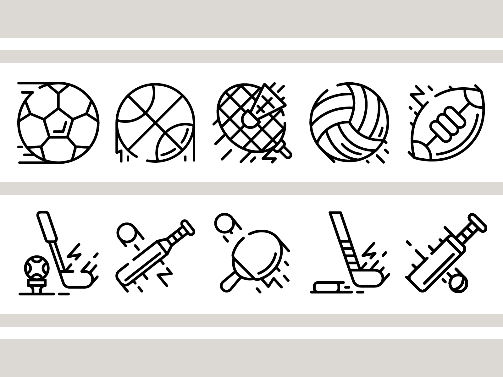 Sports Minimalistic Icons basketball cricket football golf hockey icon design icons illustrated outline rugby sports stroke tennis vector voleyball