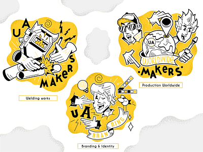 "UA Makers" Sticker Pack adobe illustrator branding characters emoji icon icon design illustration set sticker sticker pack ua makers ukraine vector welding woodcut woodworking