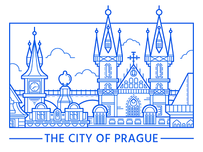 Prague architecture art buildings church city illustration landscape line outline prague