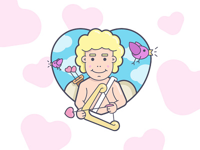 Valentines Day birds cartoon character cupid design heart illustration love sticker valentines vector