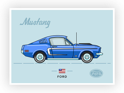 1968 Ford Mustang Gt ford graphicdesign gt icon illustration lettering musclecar mustang outline retrocar usa vector