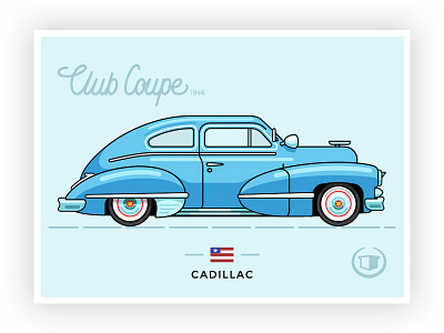 1946 Cadillac Club Coupe 62series cadillac coupe graphicdesign hustle icon illustration lettering outline retrocar usa vector