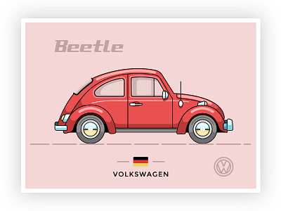 Volkswagen Beetle 1968 Type1 beetle graphicdesign hustle icon illustration lettering outline retrocar usa vector volkswagen