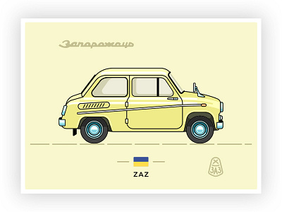 Zaporozhets Zaz 965 graphicdesign hustle icon illustration lettering outline retrocar ukraine vector zaporozhets zaz