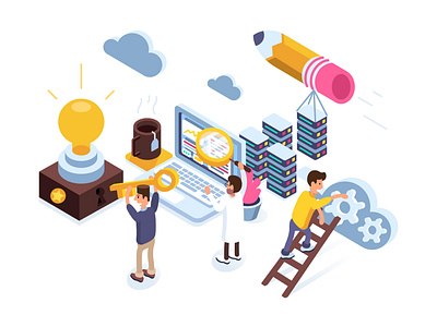 Application Development Process character design designers developers development flat illustration isometric isometric design it company scientist