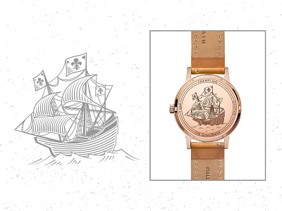Champlain Co. Case Engraving engraved engraving illustration illustration design monochrome vector engraving watch case watch design