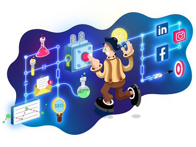 Thomas Edison for Glenmont Consulting Co. analitycs bulb chemicals consulting edison illustration isometric design isometric illustration lab launch seo social buttons web illustration