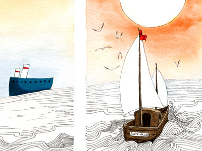 New book a tiny sneak peek birds boats bogade childrens illustration ink maria bogade mixed media picture book seaside see sunset watercolor waves