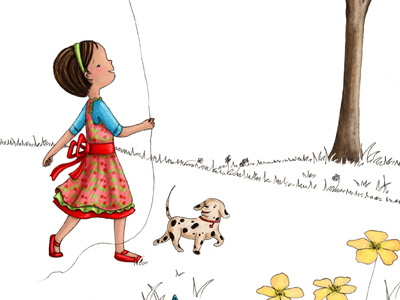 Picture book Girl with Dog digital dog flowers girl ink maria bogade mixed media photoshop picture book traditional