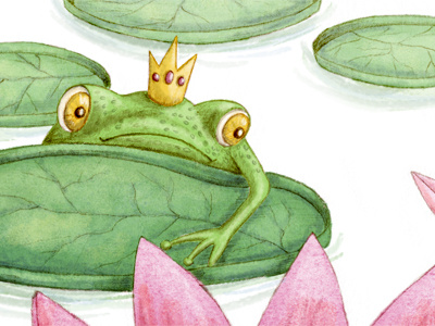 Thumbelina animal childrens art fairytale flower frog illustration maria bogade mixed media pencil pond