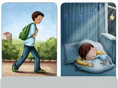 Boys for a new book project bedroom bos children day illustration landscape maria bogade mixed media night picture book