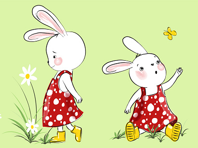 A tiny Bunny bunny butterfly character design cute digital flower girl illustrator maria bogade rabbit spring