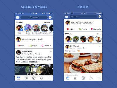 Facebook HomeScreen - Stories Redesign facebook product design redesign stories