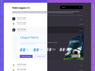 Public League (Light & Dark) app dark mode design graphic design light mode typography ui ux web design website