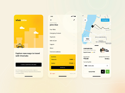 VivoCabs - Riders App (New Design) cab app fatbit interface minimal product taxi app ui vivocabs