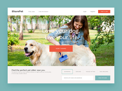 Share Pet Homepage Concept clean homepage interface landing page minimal pet product sitter ui web web design