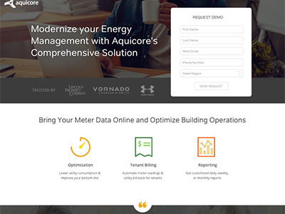 Request Demo Page aquicore landing page website