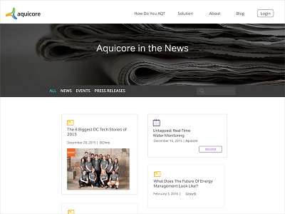 News Webpage aquicore branding news web design
