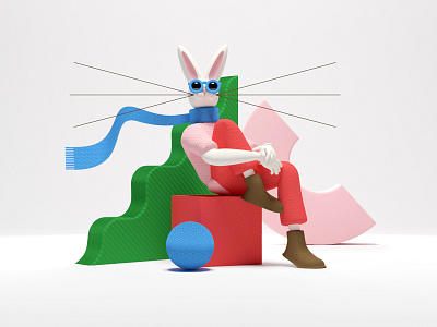 The funny bunny 3d c4d character redshift3d