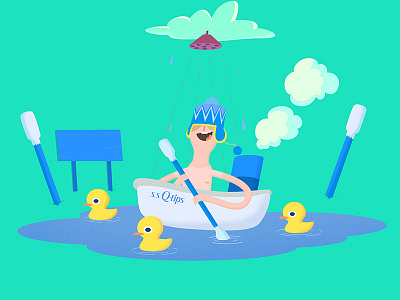 Q-tip art bathtub character colorful design duck facebook funny illustration q tip unilever