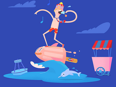 Popsicle surf art blue character colorful design facebook funny illustration ocean popsicle surfing unilever