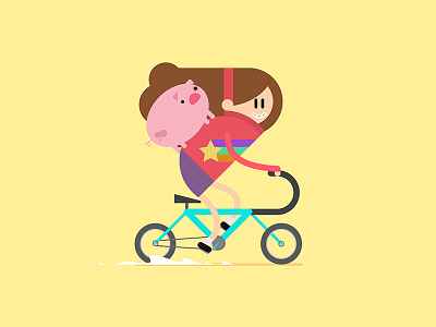 Piggyback bike character flat girl pig piggyback vector