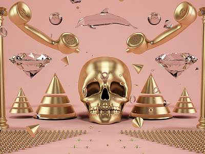 Gold Skulls 3d c4d cinema4d gold octane pink shapes skulls vray