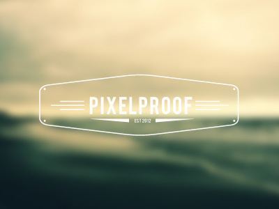PixelProof logo badge blur draft logo pixelproof white