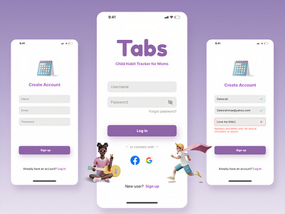 Tabs app - Child Habit tracker for moms app design ui