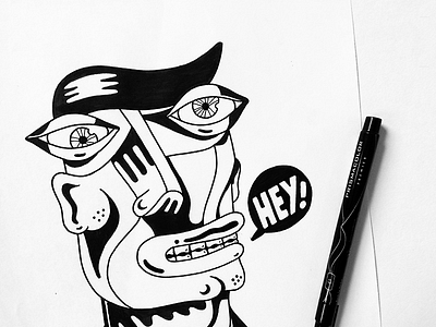 Drawing_Face drawing face illustration ink paper portrait