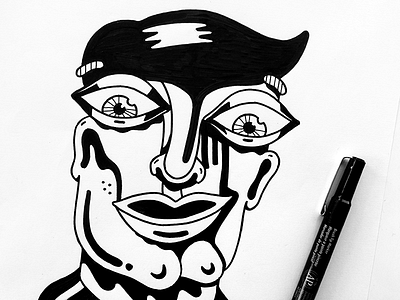 Drawing_Face drawing face illustration ink paper portrait