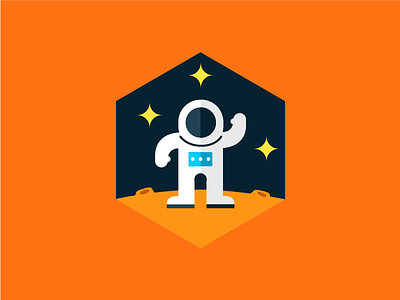 Conquest astronaut conquest exploration hexagon icon illustration orange planet space star