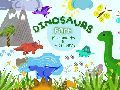 Dinosaurs Park Clipart Collection animals app cute dinos design dino dinos dinosaur graphic design illustration kids kids illustration logo ui