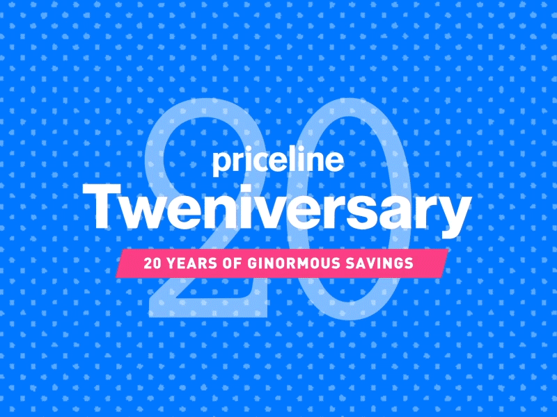 Priceline Tweniversary 20 animation anniversary birthday bumper confetti explosion fun lottie motion graphics priceline travel