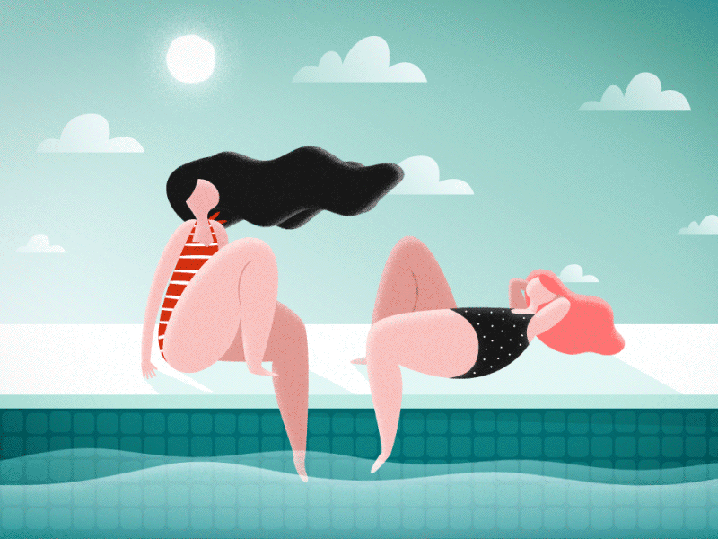 Girls Sunbathing - Animation Practice 2d after effects animation character girls illustration loop motion pool summer swimming