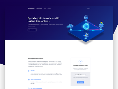 Crypto Landing Page bitcoin blockchain blockchaintechnology crypto cryptocurrency finance fintech homepage illustration interface landing page material minimal ui vector web web design