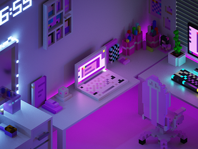 My pinkRoom voxelart 3droom blender design girlroomvoxel illustration magicavoxel voxel voxelart voxelsetup