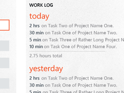 Work Log grey metro orange phone white windows windows phone 7 wireframe wp7