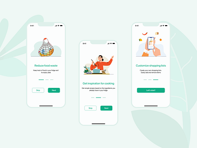 Frigio mobile app. Onboarding screens ecology food fridge healthy mobile app mobile design ui ux