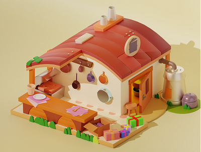 cozy house 3d 3dcharacter 3dmodel animation blender branding characters design graphic design illustration logo ui