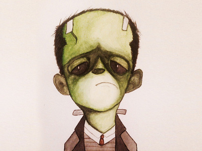 My Emo-Frankenstein Illustration emo frankenstein green water color