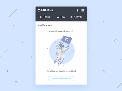 Loliful: blank notifications application astronaut graphic design mascot onboarding ui user experience user interface ux
